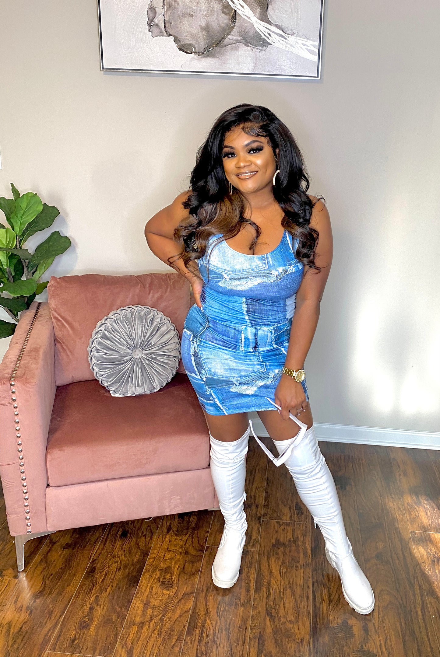 Denim Print Dress